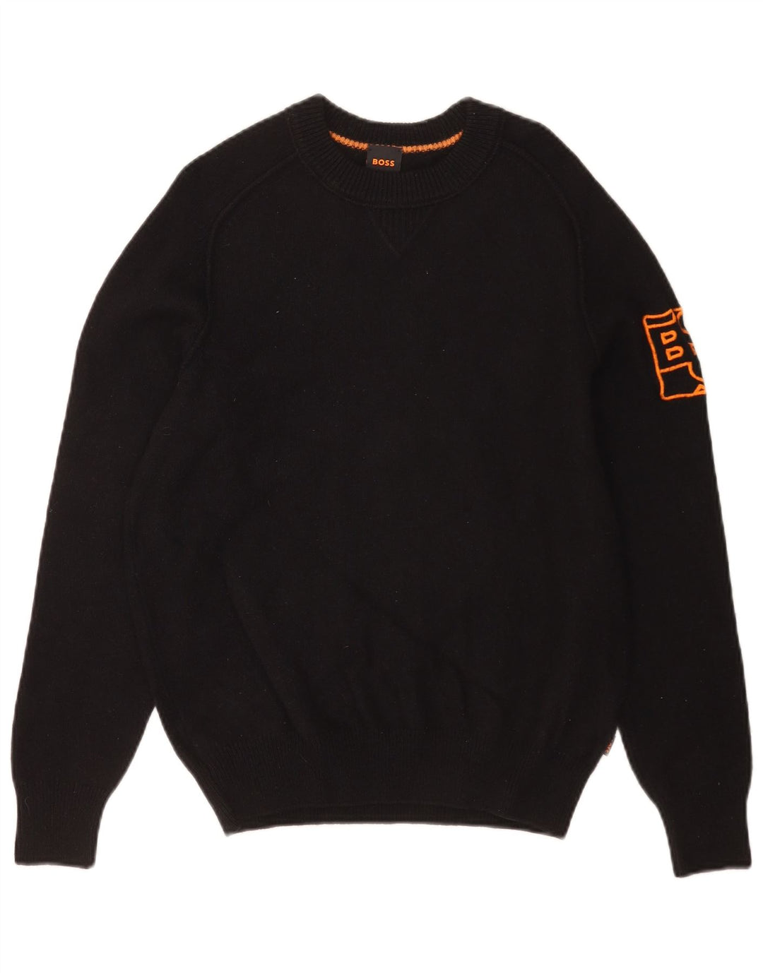 Hugo Boss Herren-Pullover mit grafischem Rundhalsausschnitt, mittelschwarze Baumwolle