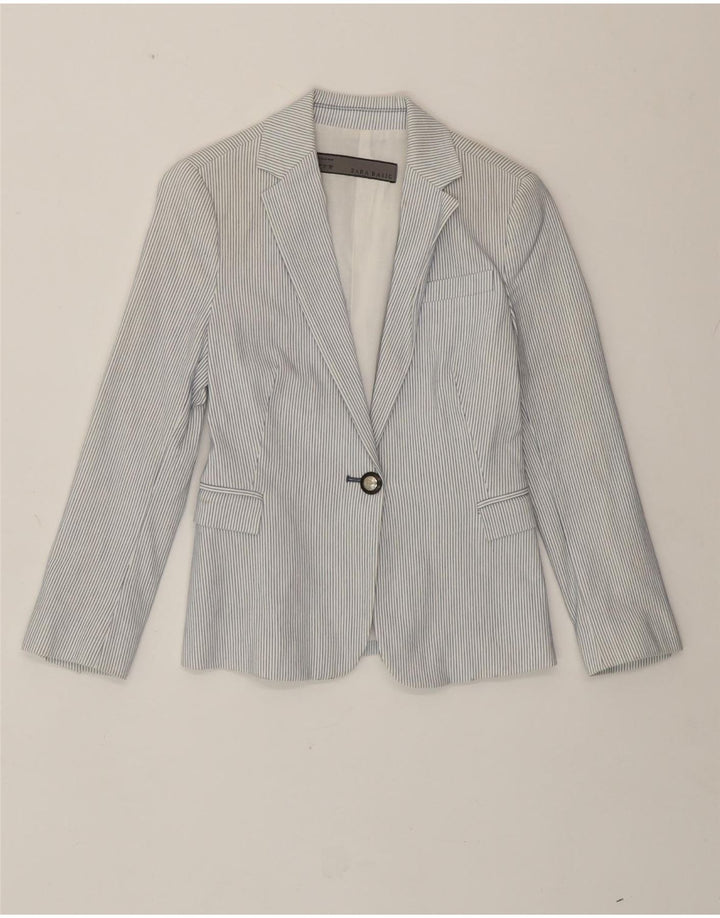 Zara Damen-Blazer mit 1 Knopf, Gr. 10, Größe S, weiße Nadelstreifen-Baumwolle