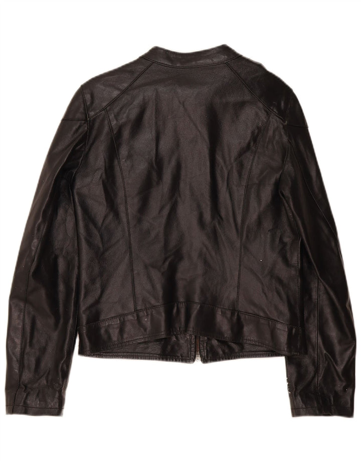 Viamaestra Damen Crop Leder Bikerjacke UK 12 Medium Schwarz