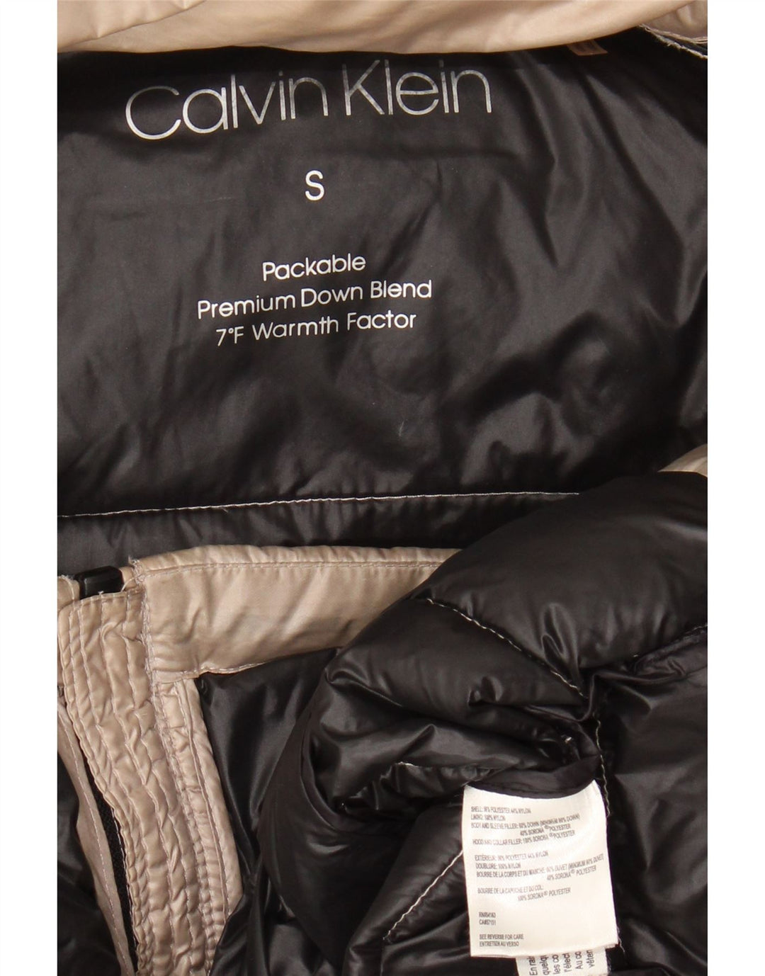 Calvin Klein Damen-Jacke mit Kapuze, gepolstert, UK 10, Größe S, beige, Polyester