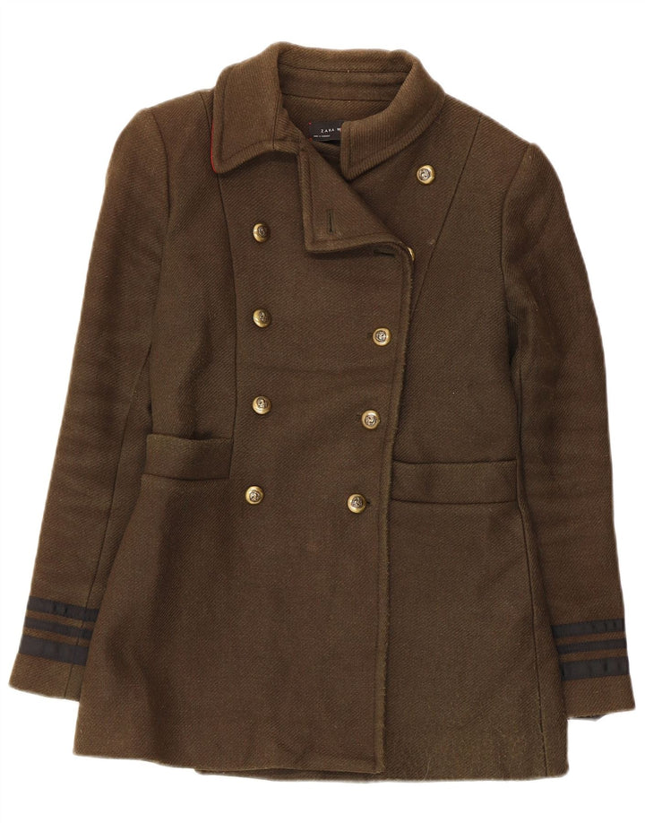 Zara Damen Pea Coat UK 10 Small Khaki Wolle