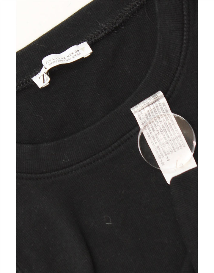 ZARA Womens Crop Vest Top UK 14 Large Black Cotton Vintage Zara and Second-Hand Zara from Messina Hembry 