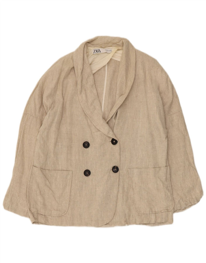 Zara Damen-Blazer, übergroß, zweireihig, Gr. 10, Größe S, Beige, Leinen