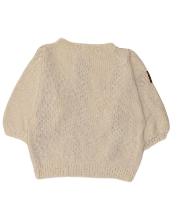 Vintage Damen Pullover mit 3/4-Ärmeln und U-Boot-Ausschnitt, Gr. 10, klein, weiß geblümt