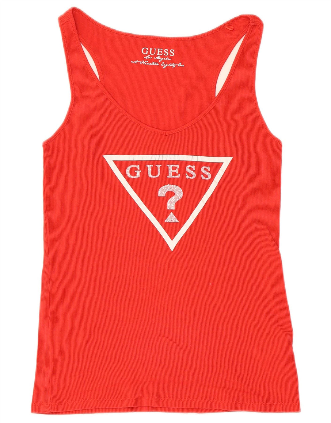 Guess Damen-Top mit Grafik, UK 12, mittelrote Baumwolle