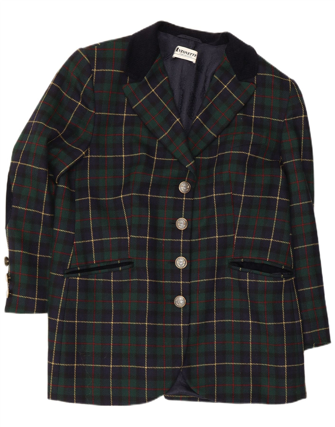 Antonette Damen-Blazerjacke mit 4 Knöpfen, UK 18, XL, grün kariert, Viskose