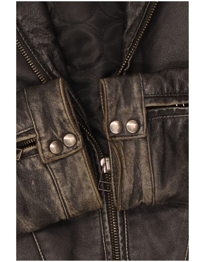 Vintage Herren Biker Lederjacke UK 42 XL Schwarzes Leder