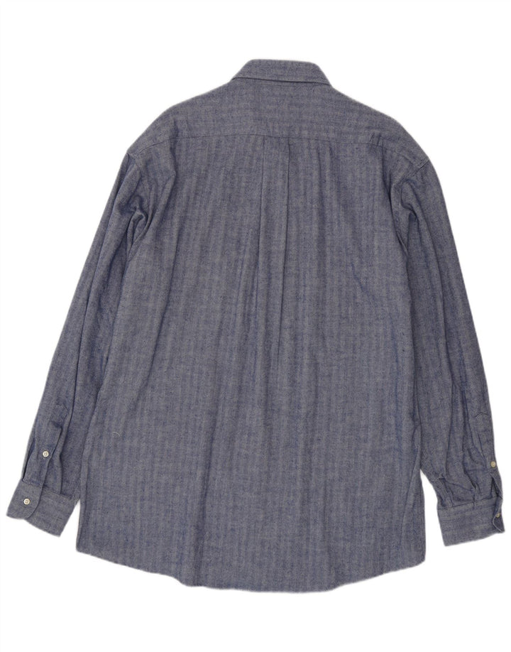 Vintage Herrenhemd Größe 45 18 2XL Marineblaue Herringbone-Baumwolle