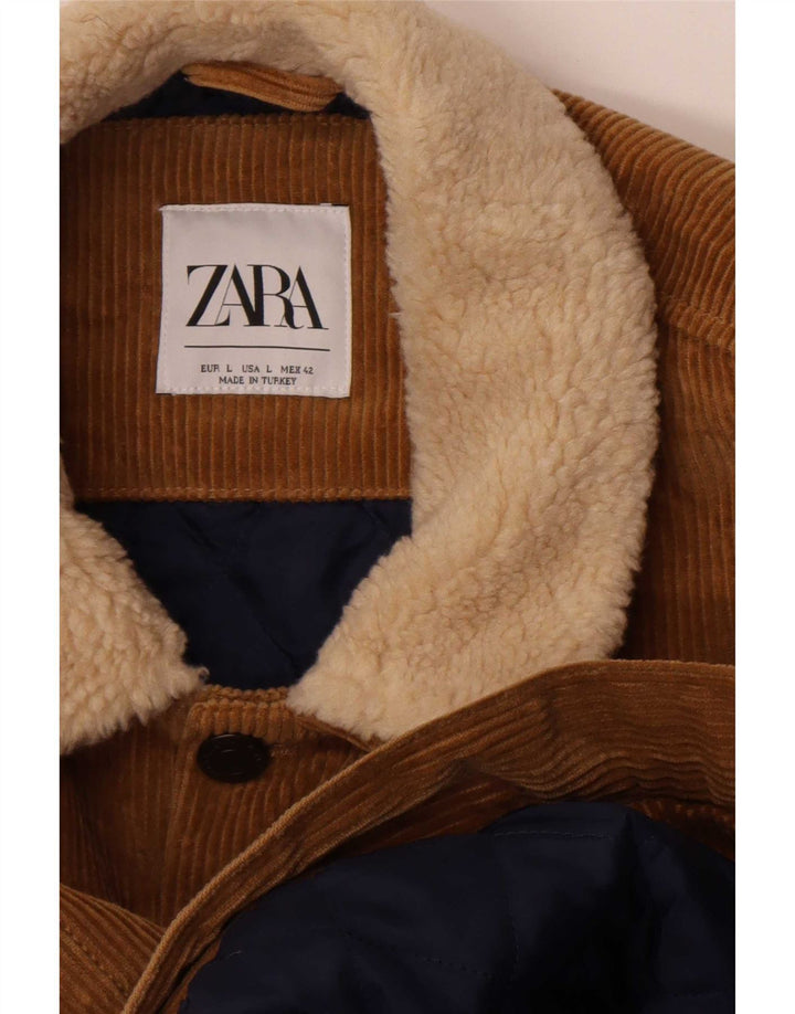 Zara Herren Cordjacke UK 40 Large Braun Colourblock