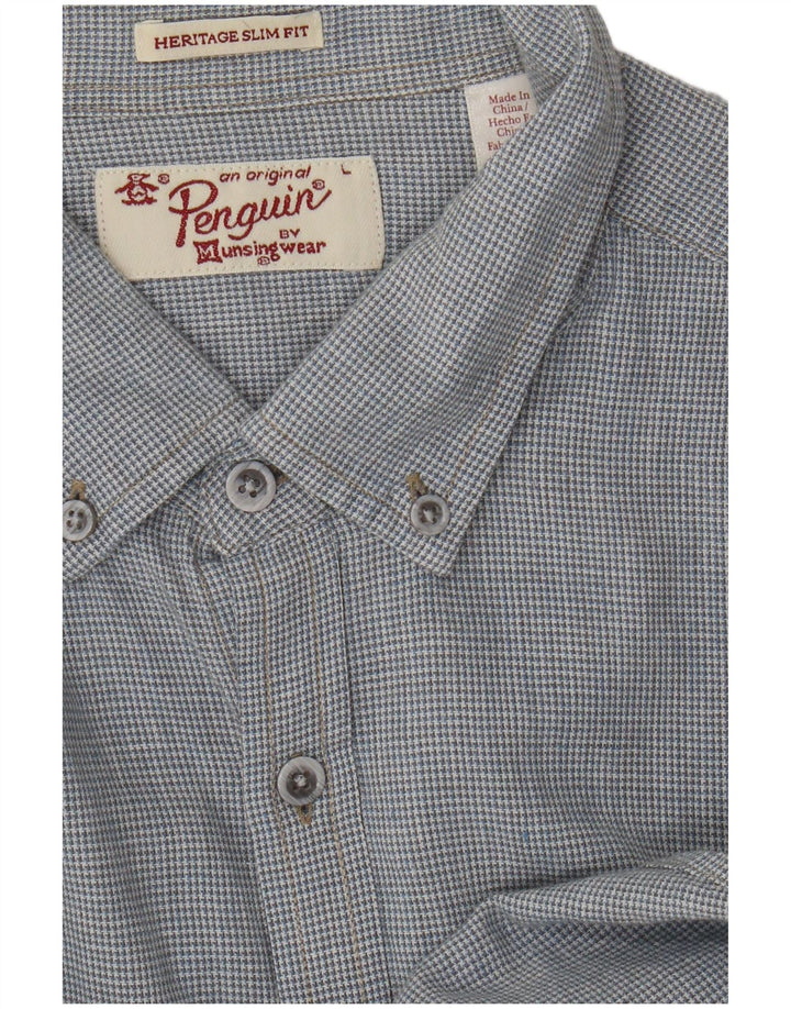 Penguin Herren Heritage Kurzarm-Slim-Fit-Hemd, Größe L, Blau