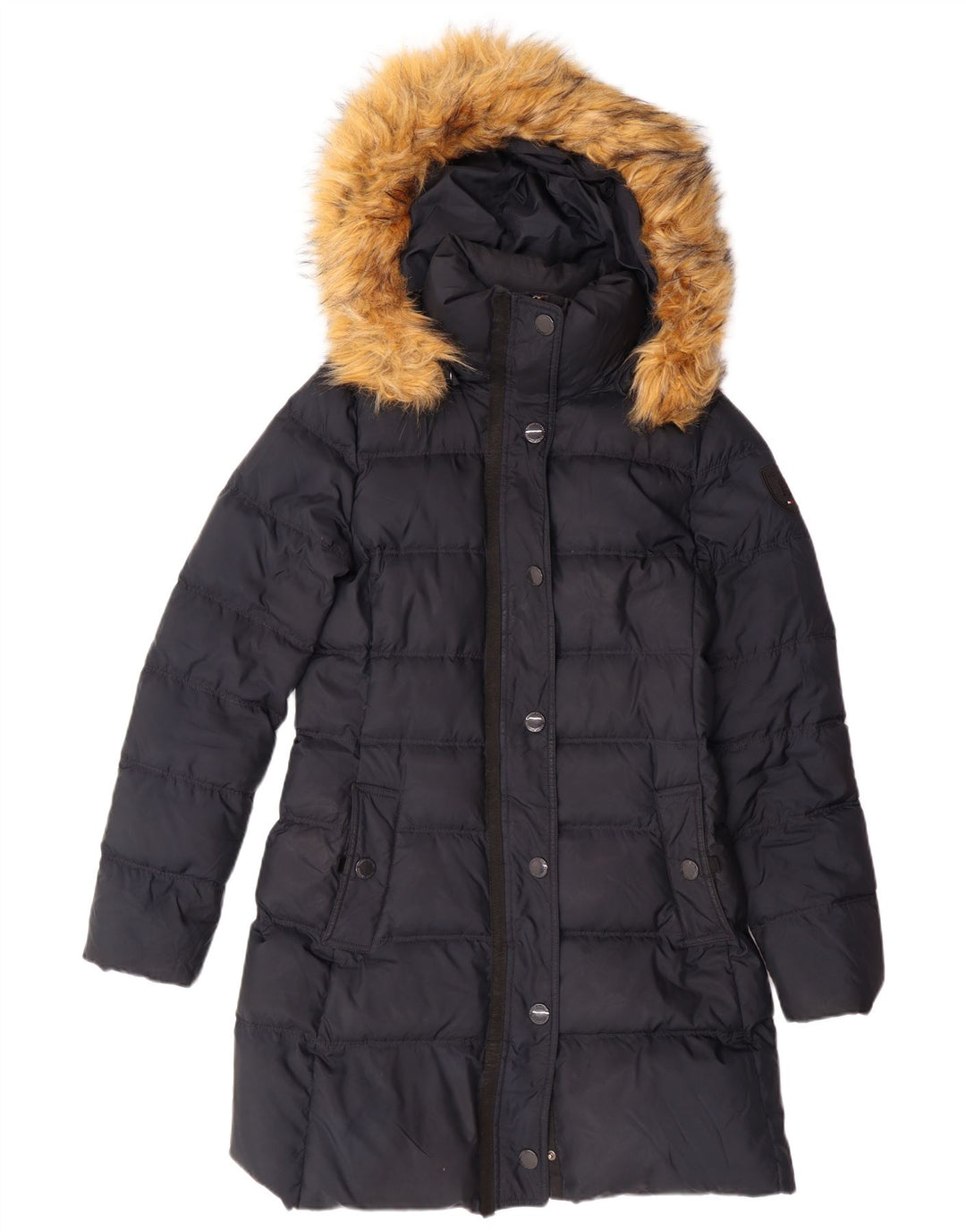 TOMMY HILFIGER Wattierter Damenmantel mit Kapuze, UK 10, Größe S, Marineblau, Polyester