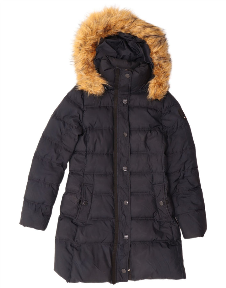 TOMMY HILFIGER Wattierter Damenmantel mit Kapuze, UK 10, Größe S, Marineblau, Polyester
