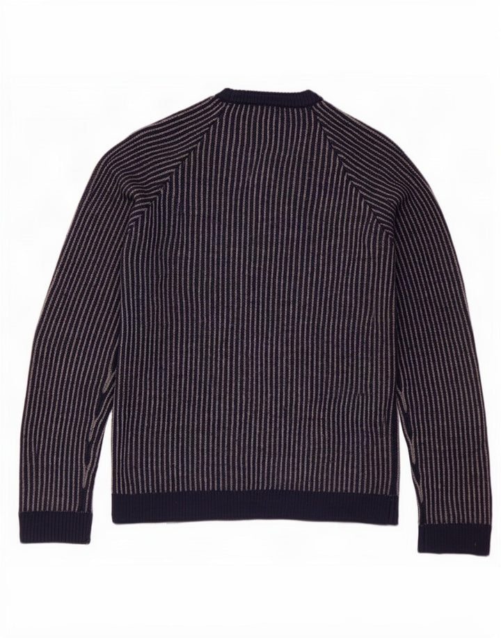 Cos Herren-Pullover mit Rundhalsausschnitt, klein, marineblau, gestreift, Wolle