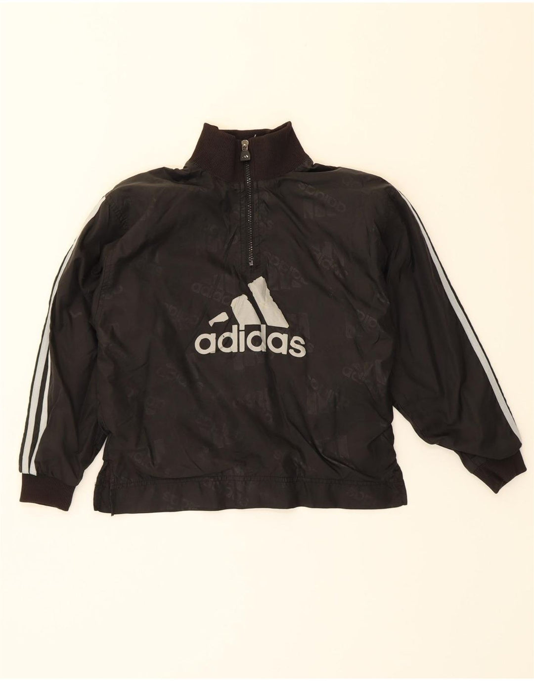 ADIDAS Boys Graphic Zip Neck Pullover Tracksuit Top 9-10 Years Black Vintage Adidas and Second-Hand Adidas from Messina Hembry 