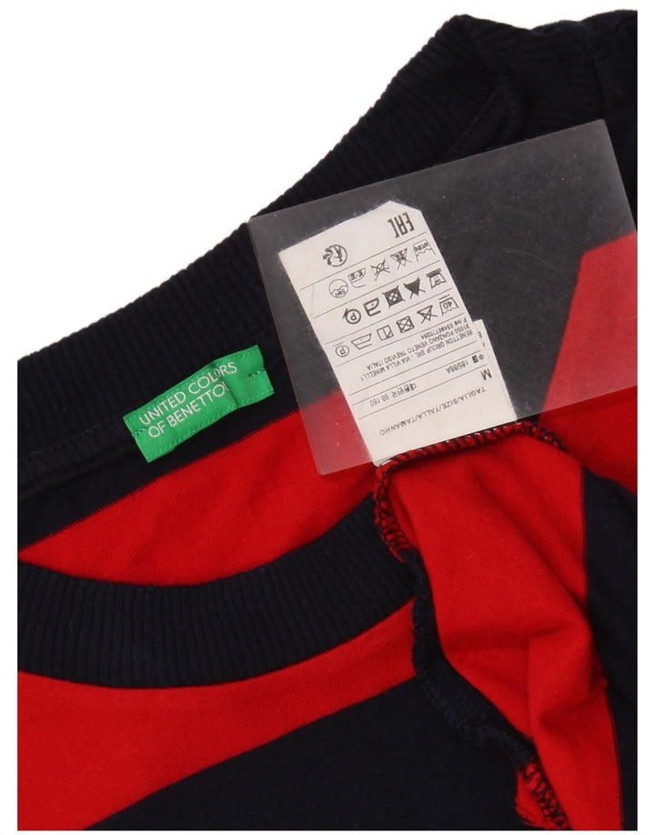 BENETTON Herren-T-Shirt-Oberteil aus mittelblauer, gestreifter Baumwolle