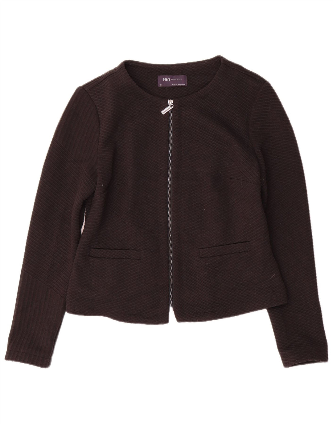 Marks & Spencer Damen-Blazer mit durchgehendem Reißverschluss, Gr. 10, Größe S, Schwarz, gestreift