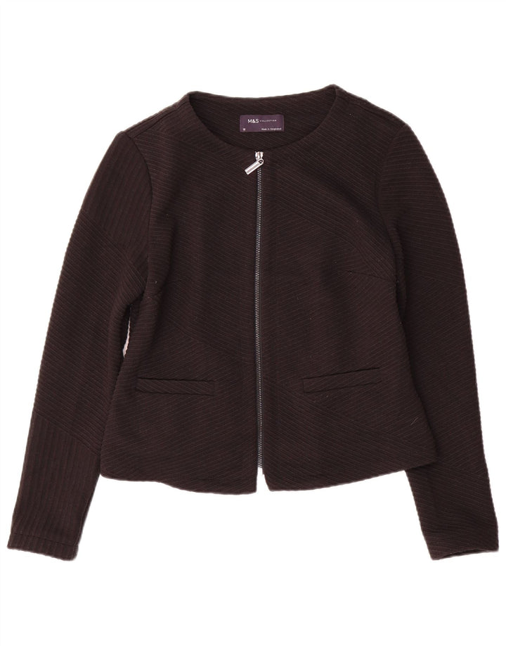 Marks & Spencer Damen-Blazer mit durchgehendem Reißverschluss, Gr. 10, Größe S, Schwarz, gestreift