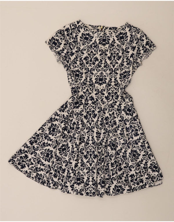 CLOSET Damen A-Linien-Kleid UK 12 Mittelweiße Paisley-Baumwolle