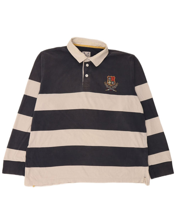 Crew Clothing Herren-Langarm-Rugby-Poloshirt, 2XL, Marineblau gestreift