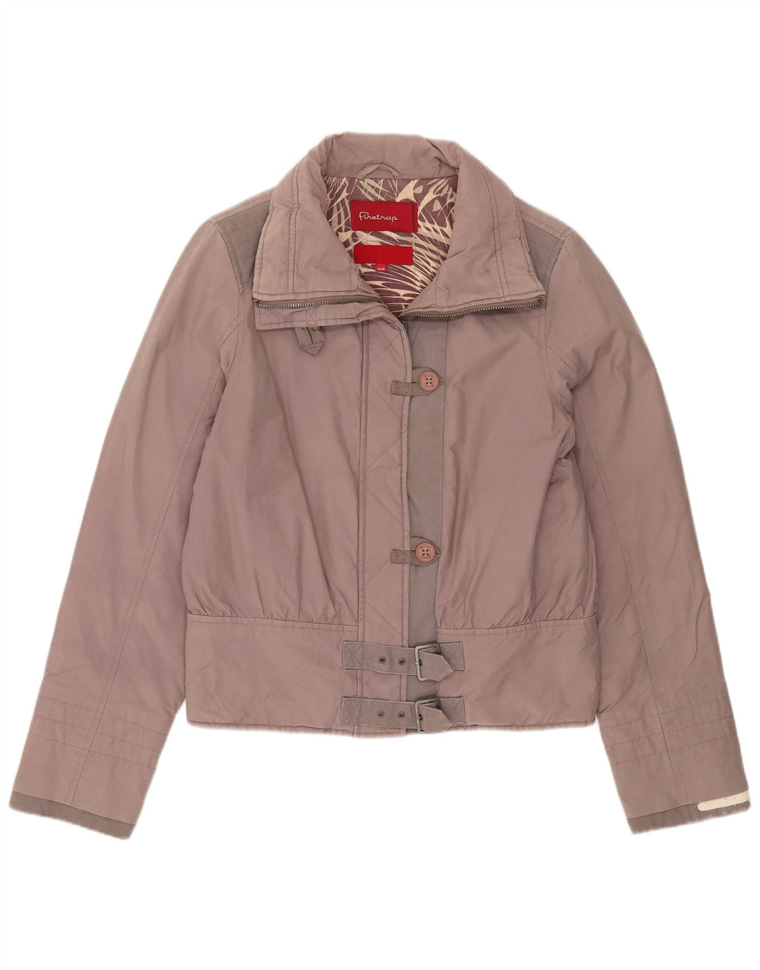 Firetrap Damen Bomberjacke UK 10 Small Graue Baumwolle