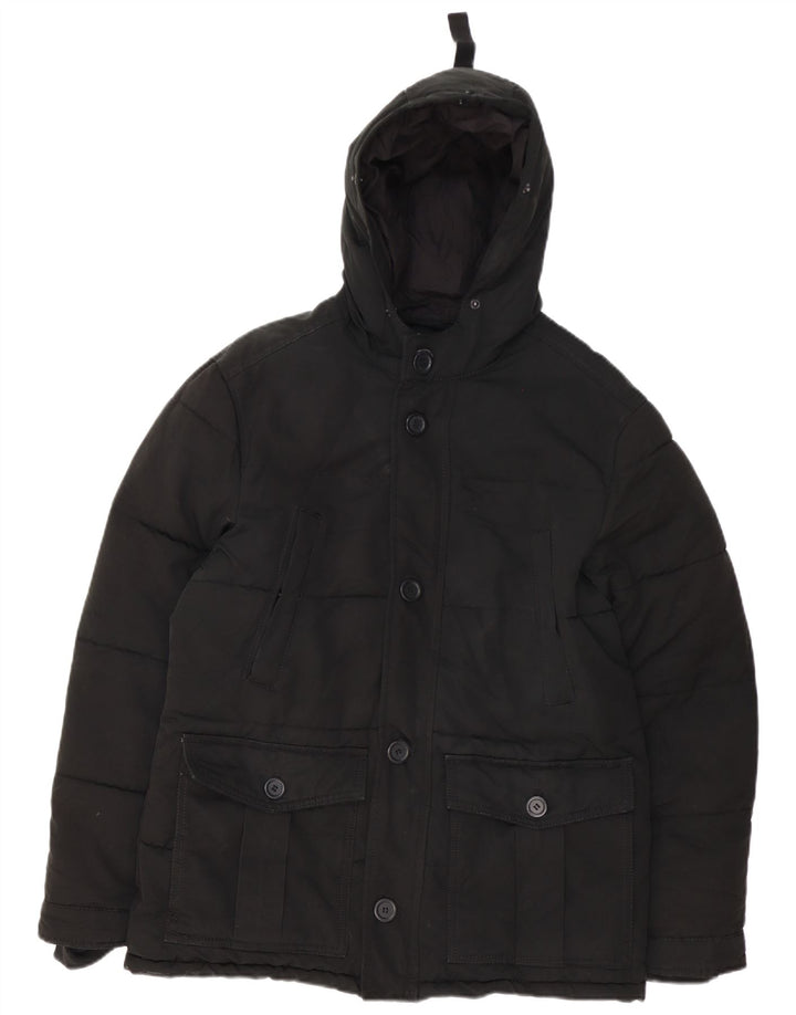 Zara Herren-Jacke mit Kapuze, gepolstert, Größe 38, mittelschwarz