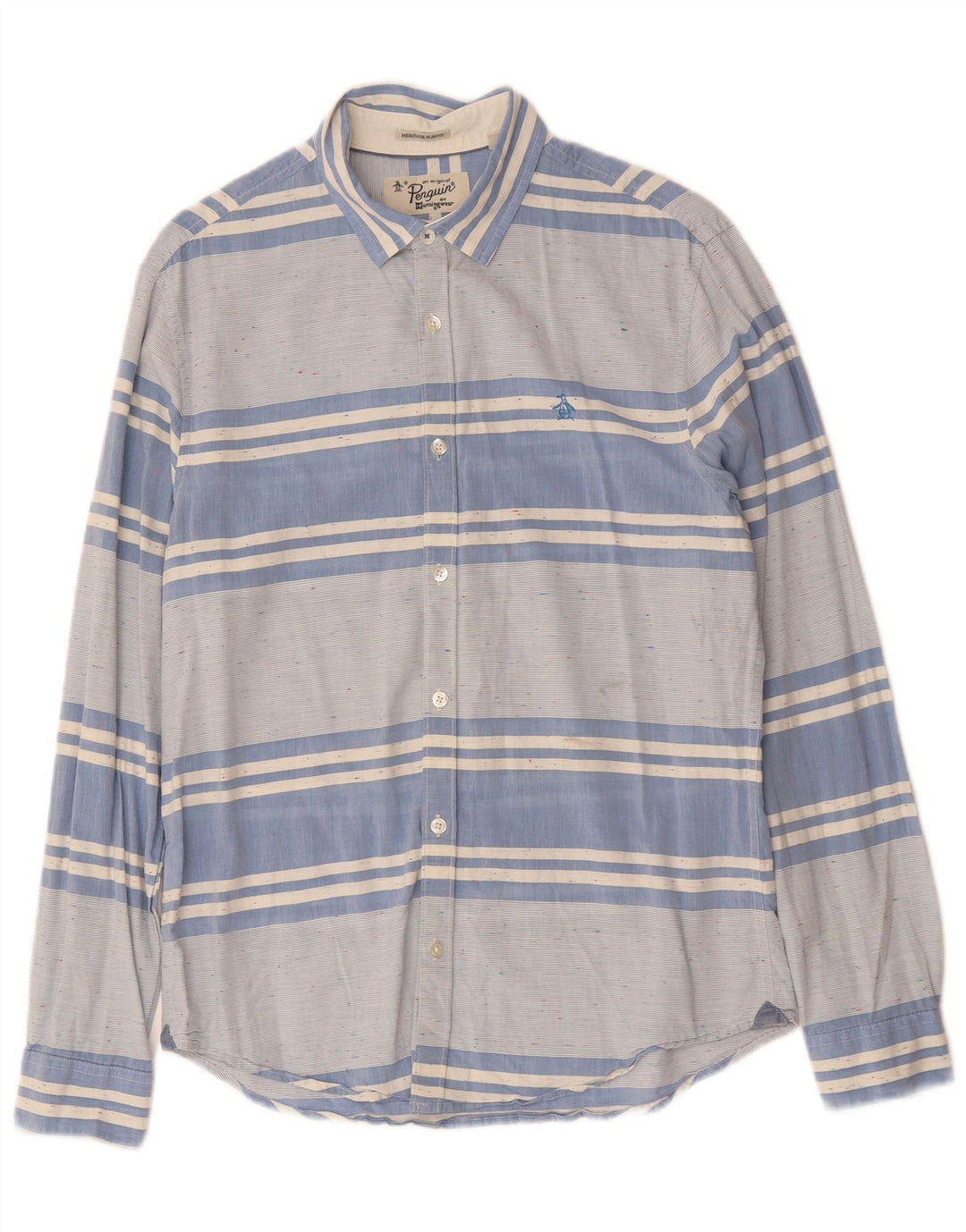 PENGUIN Herren Heritage Slim Fit Hemd mittelblau gestreift aus Baumwolle