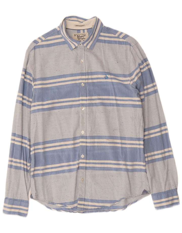 PENGUIN Herren Heritage Slim Fit Hemd mittelblau gestreift aus Baumwolle