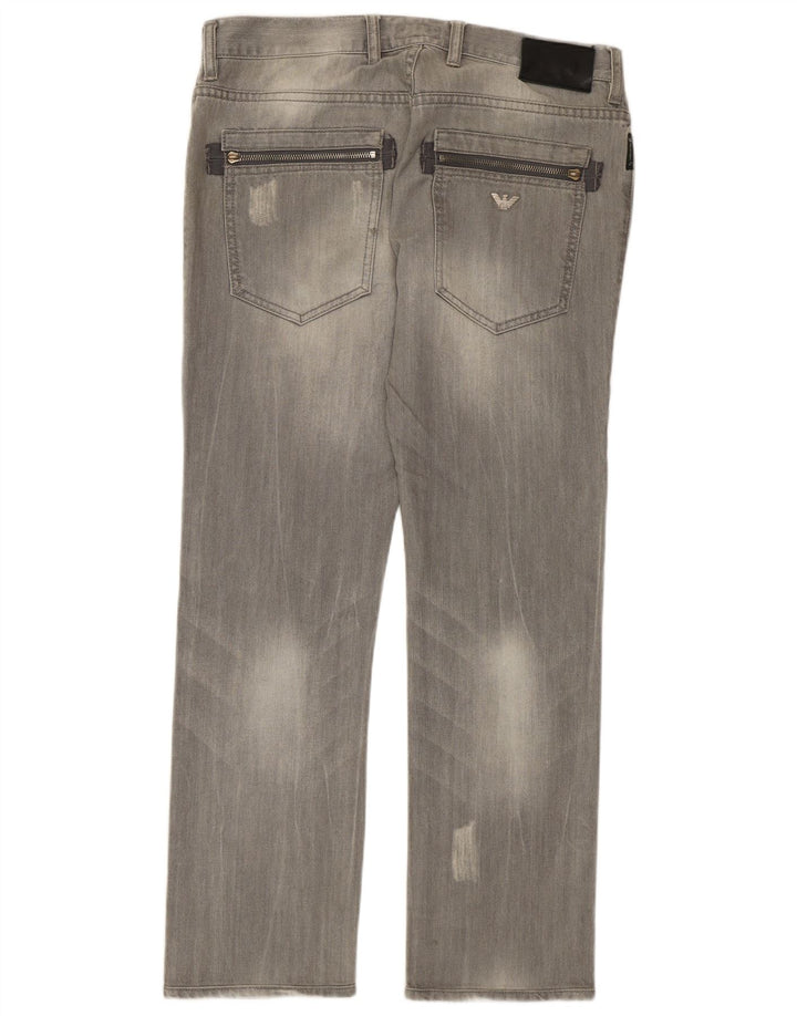 Armani Herren Distressed Straight Jeans W32 L29 Graue Baumwolle