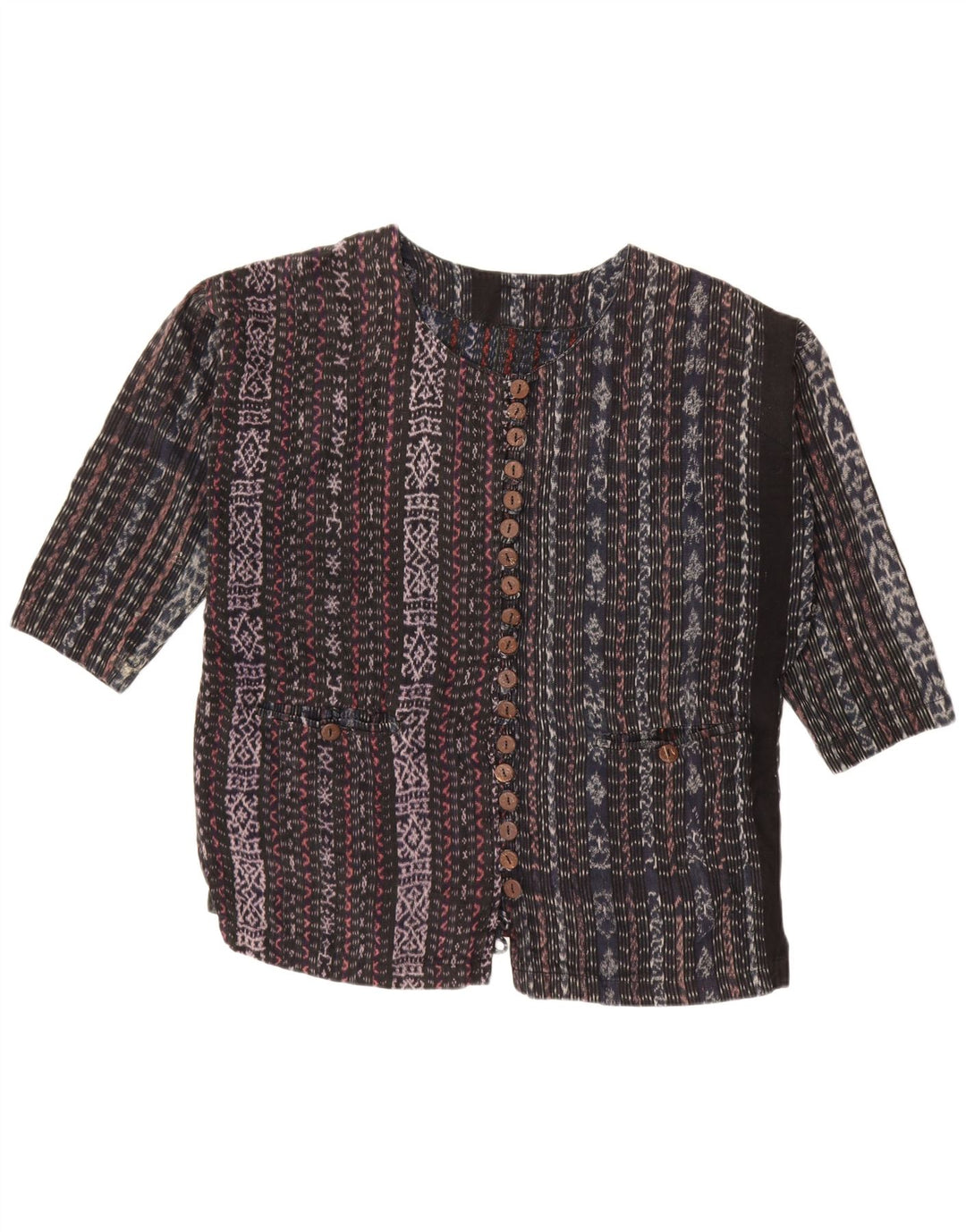 VINTAGE Damen 3/4-Ärmel-Hemdbluse UK 18 XL Schwarz gestreift