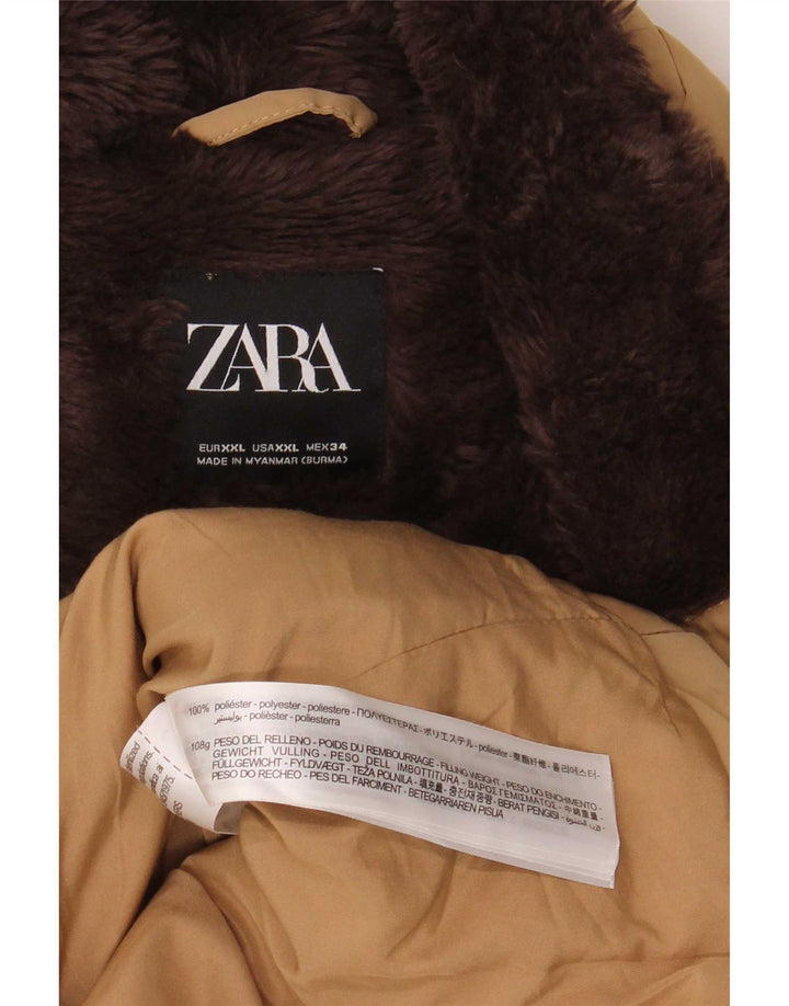 Zara Damen Sherpa Wattierte Jacke UK 20 2XL Beige Polyester