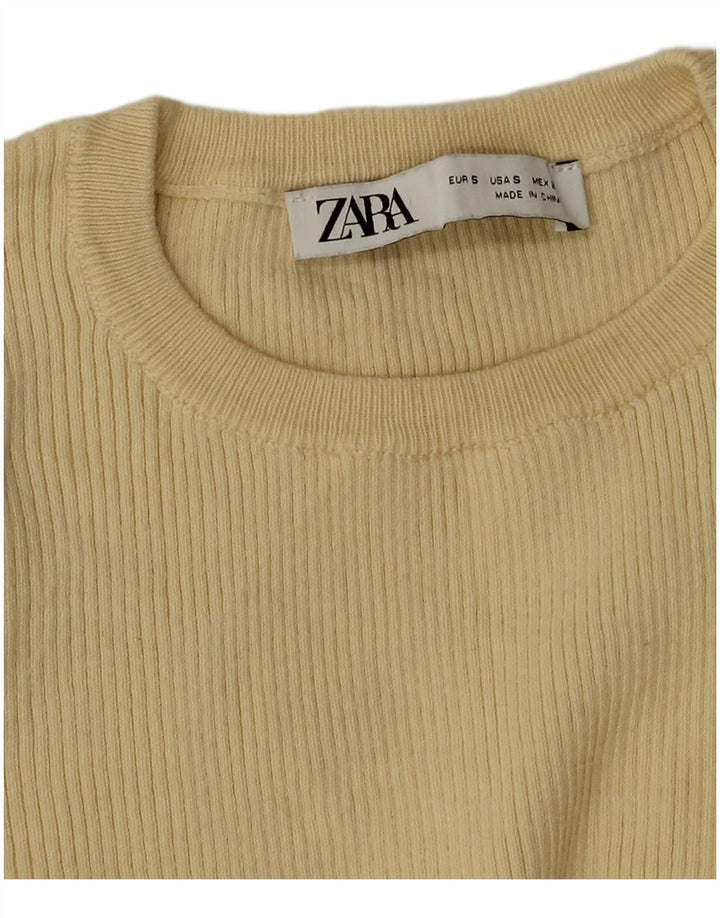 Zara Damen Crop Langarm Bluse Top UK 8 Small Gelb