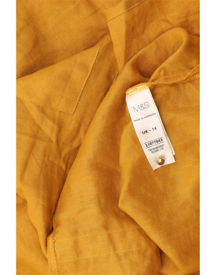 Marks & Spencer Damen Bluse Top UK 14 Large Gelbes Leinen