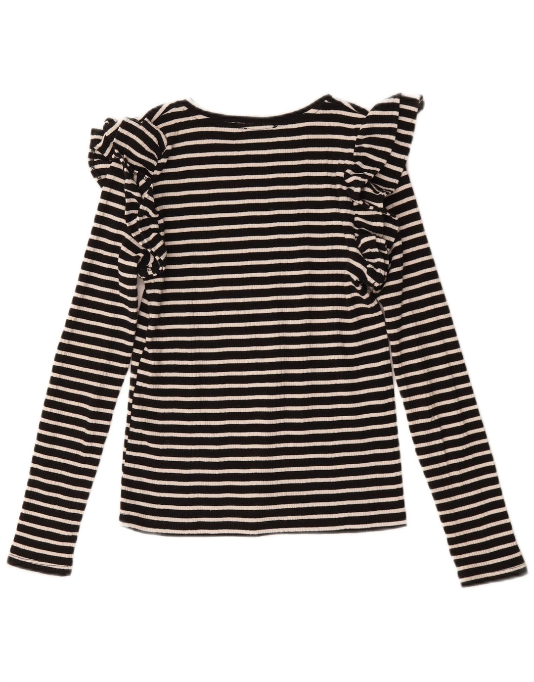 Zara Damen Top Langarm UK 12 Medium Schwarz gestreift
