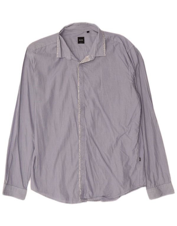 Hugo Boss Herren-Slim-Fit-Hemd XL aus blauer Nadelstreifen-Baumwolle