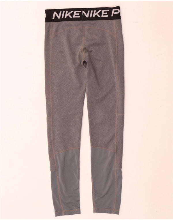 Nike Girls Dri Fit Graphic Leggings 12-13 Years Large Grey Colourblock