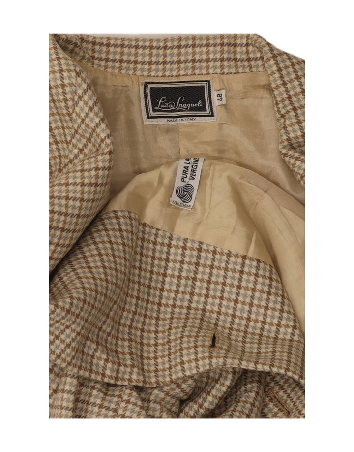 Luisa Spagnoli Damen 2-Knopf-Blazerjacke IT 48 XL Beige Hahnentrittmuster