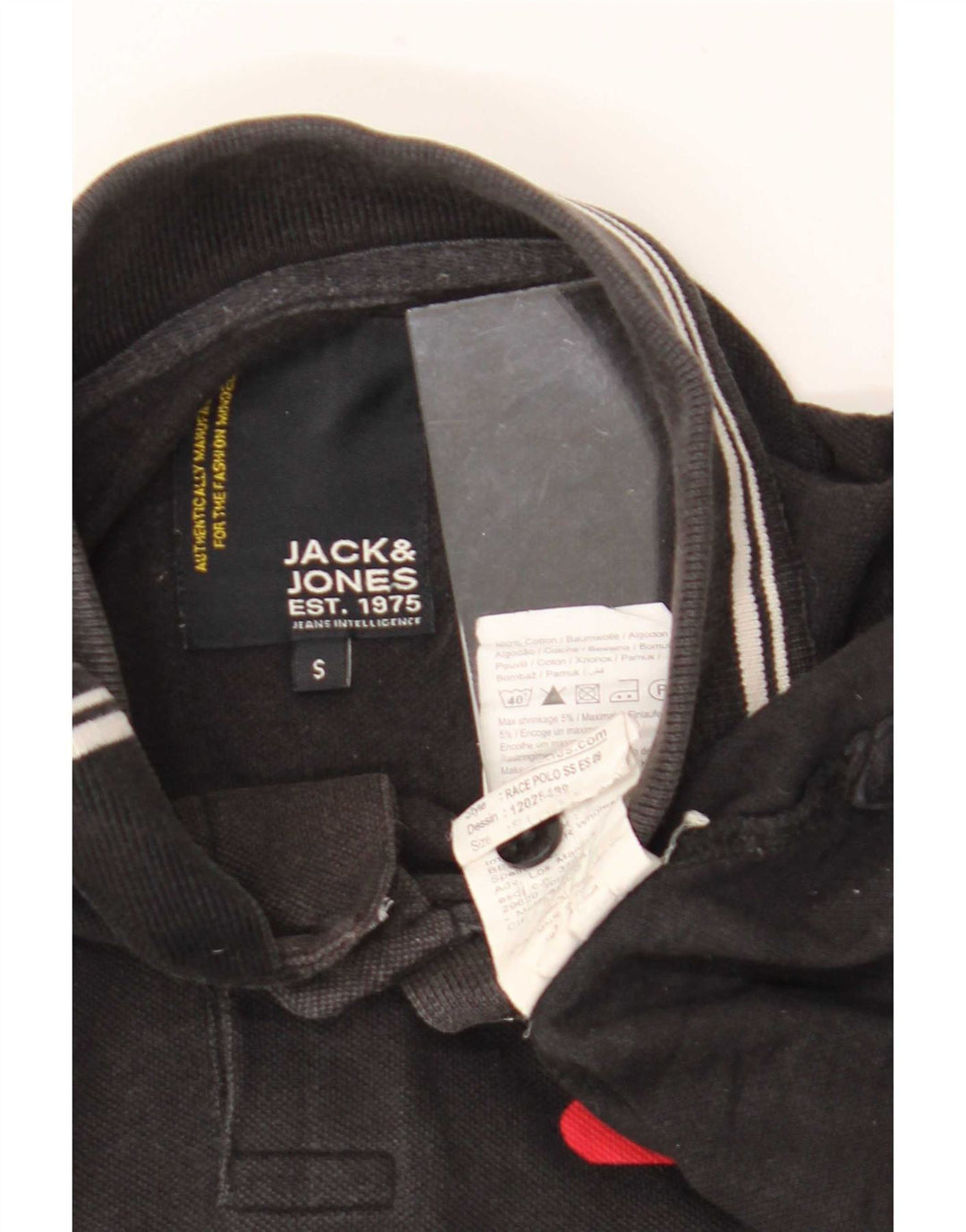 Jack & Jones Herren-Poloshirt mit Grafik, Größe S, schwarze Baumwolle