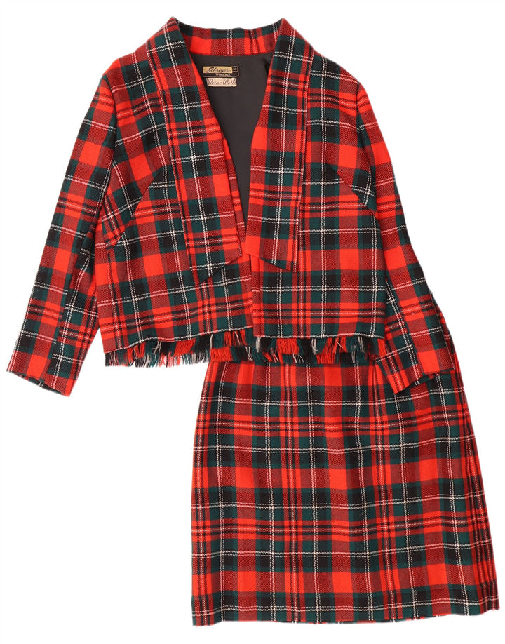 VINTAGE Damen 2-teiliges Rockset EU 42 Groß W28 L23 Rot karierte Wolle