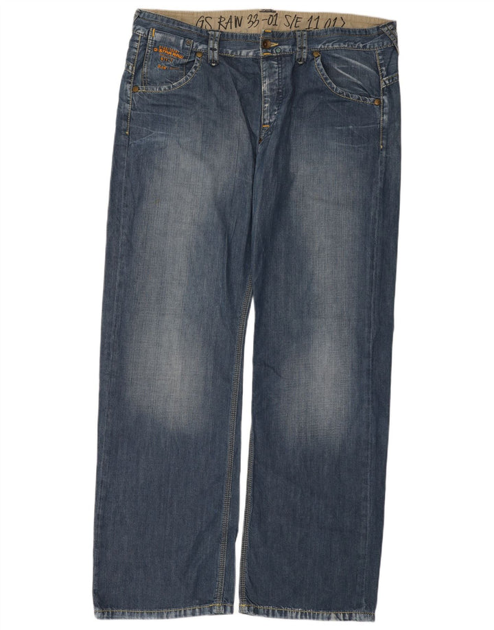 G-Star Herren 3301 Straight Jeans W38 L34 Blaue Baumwolle