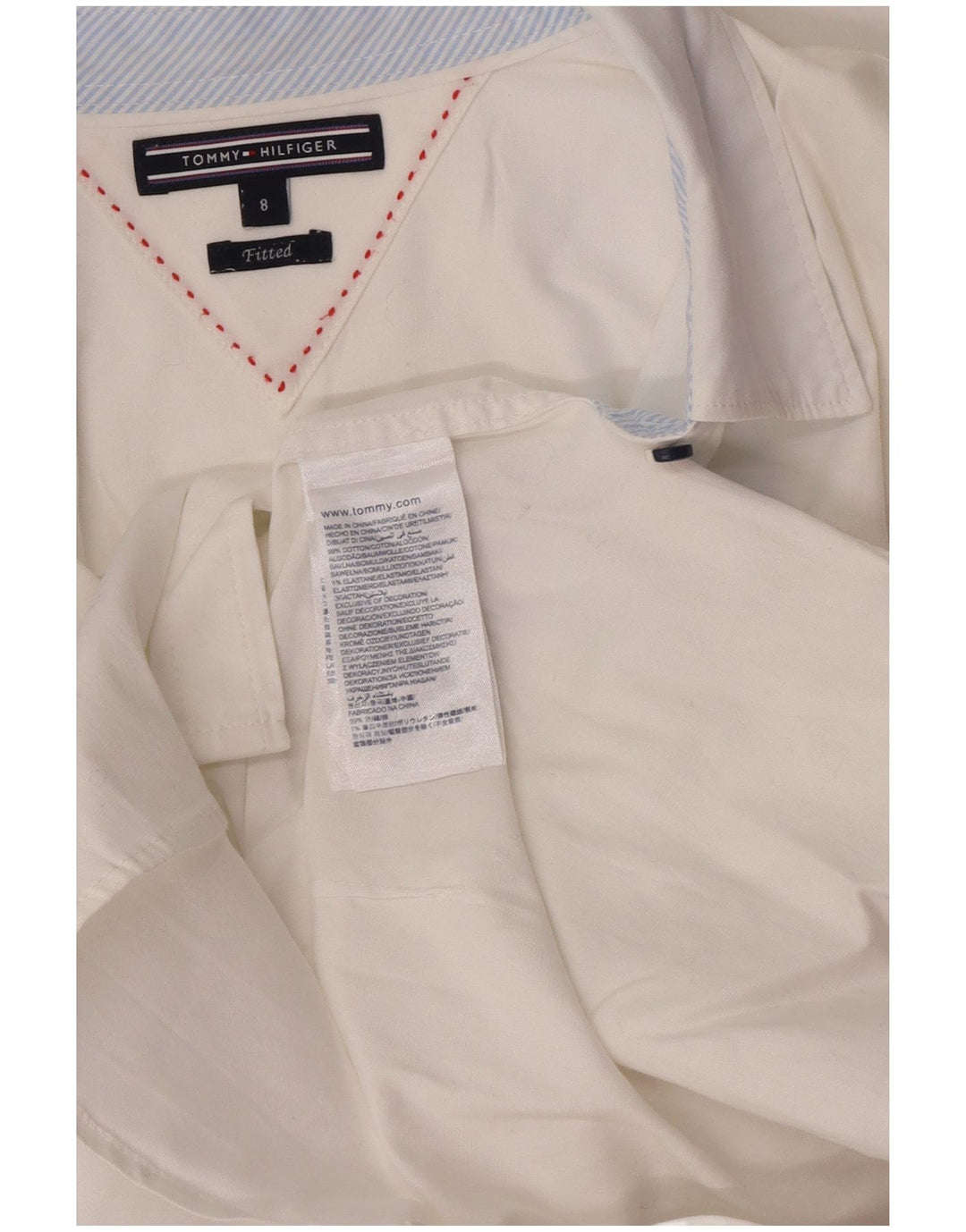 Tommy Hilfiger Damen-Hemd, tailliert, US 8, mittelweiße Baumwolle