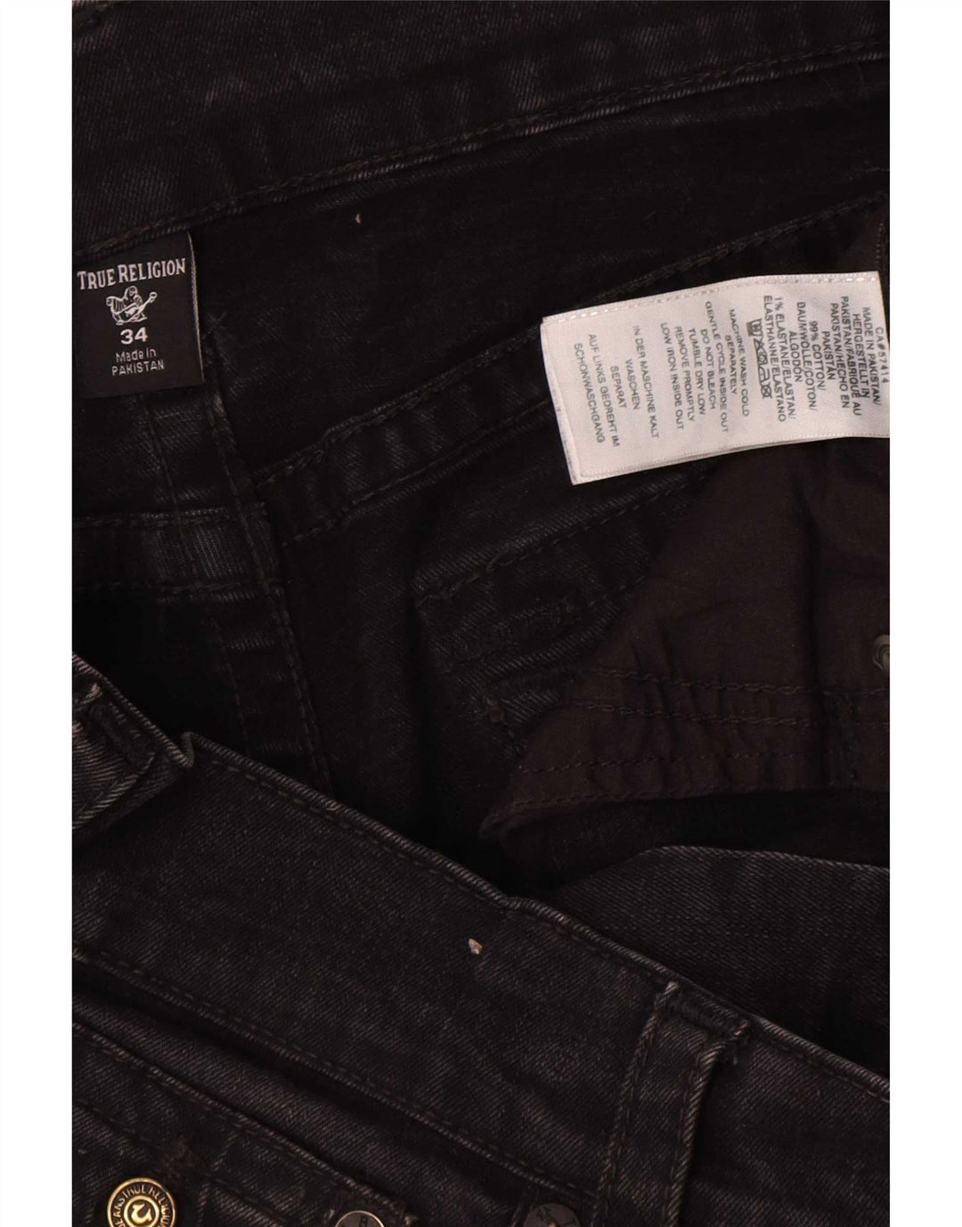 True Religion Herren Slim Jeans W34 L31 Schwarze Baumwolle