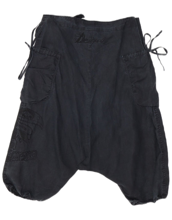 DESIGUAL Womens Graphic Harem Cargo Shorts EU 34 XS W30  Black Ramie