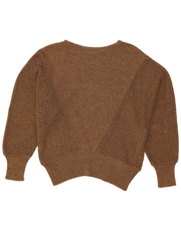 Vintage Damen Pullover mit U-Boot-Ausschnitt UK 18 XL Beige meliert