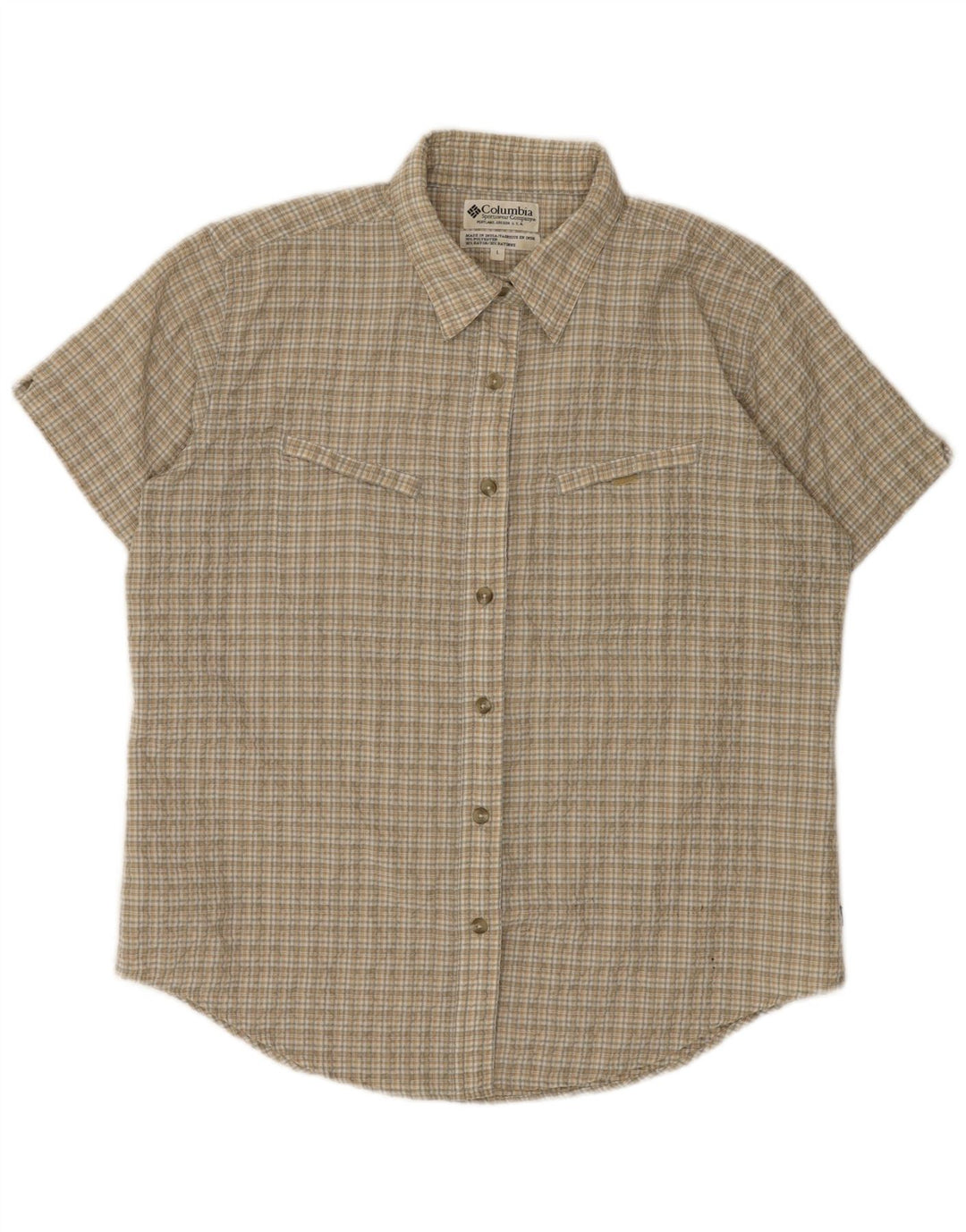 COLUMBIA Damen Kurzarmhemd UK 16 Large Beige Check Polyester