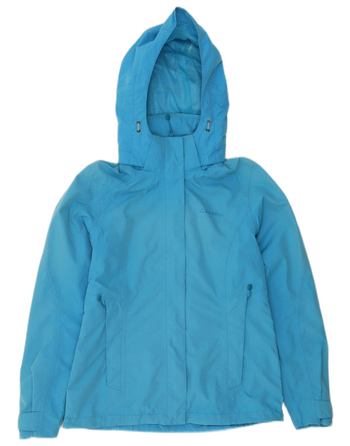 Schöffel Damen-Regenjacke mit Kapuze, UK 10, Größe S, blau, Polyester