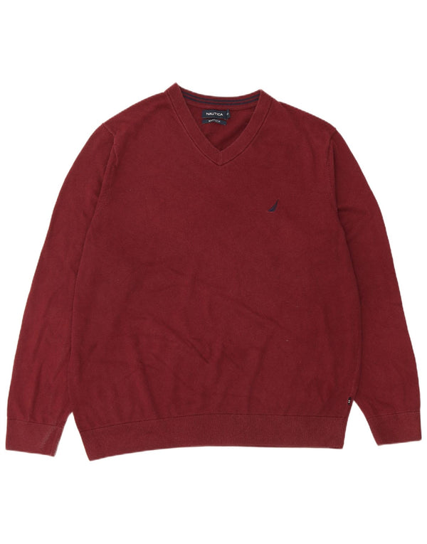 Nautica Herren-Pullover mit V-Ausschnitt, groß, XL, Burgunderrot, Baumwolle