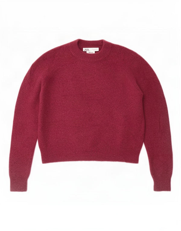 Zara Damen-Pullover, übergroß, mit Rundhalsausschnitt, Gr. 10, Größe S, Burgunderrot