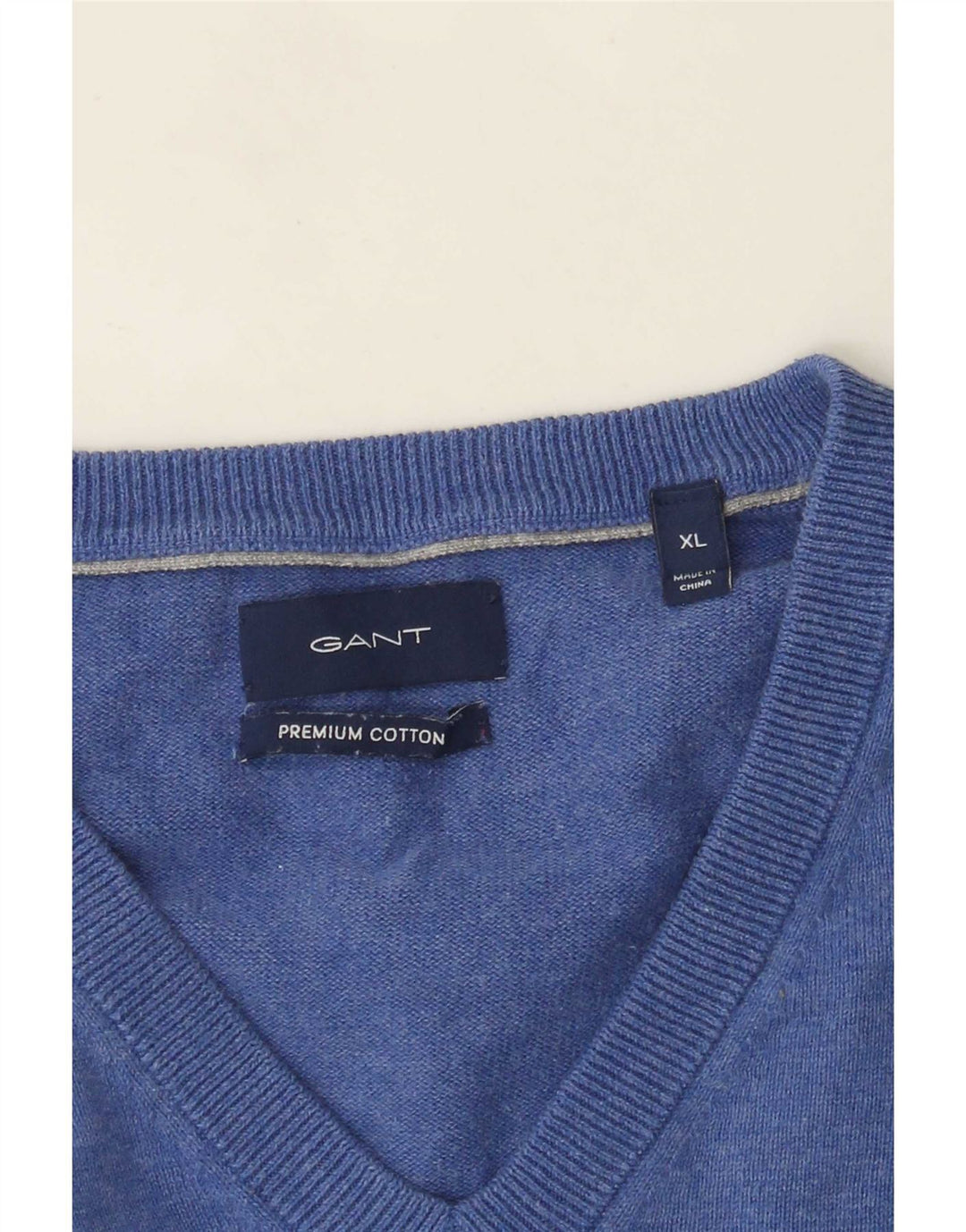 Gant Herren-Pullover mit V-Ausschnitt, XL, blaue Baumwolle