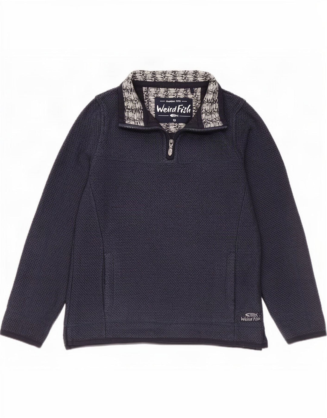 Weird Fish Damen-Sweatshirt mit Reißverschluss am Hals, UK 12, mittelmarineblaue Baumwolle
