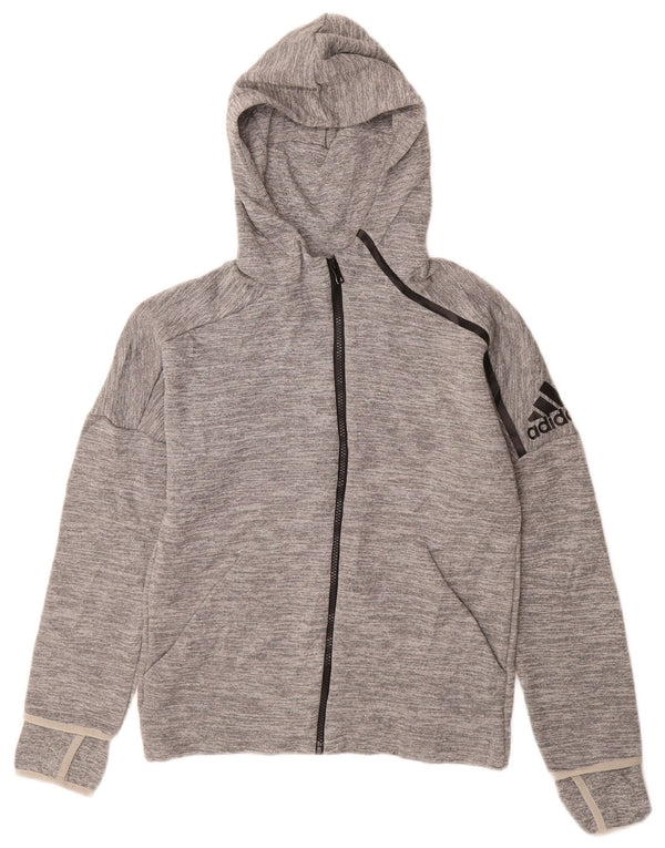 Adidas Jungen Kapuzenpullover mit grafischem Reißverschluss, 11–12 Jahre, grau geflecktes Polyester